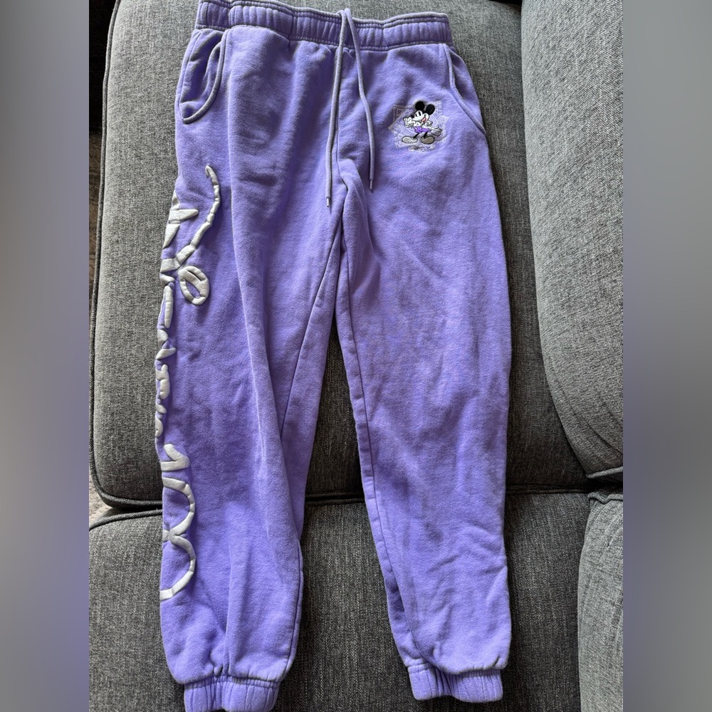 Disney Parks 100 Years Of Wonder Purple Adult Sweatpants Embroidered Mickey Sz S